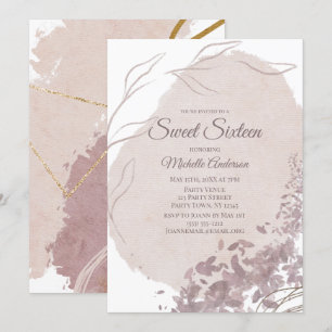 Invitation Sweet sixteen d'aquarelle moderne Dusty Rose 16