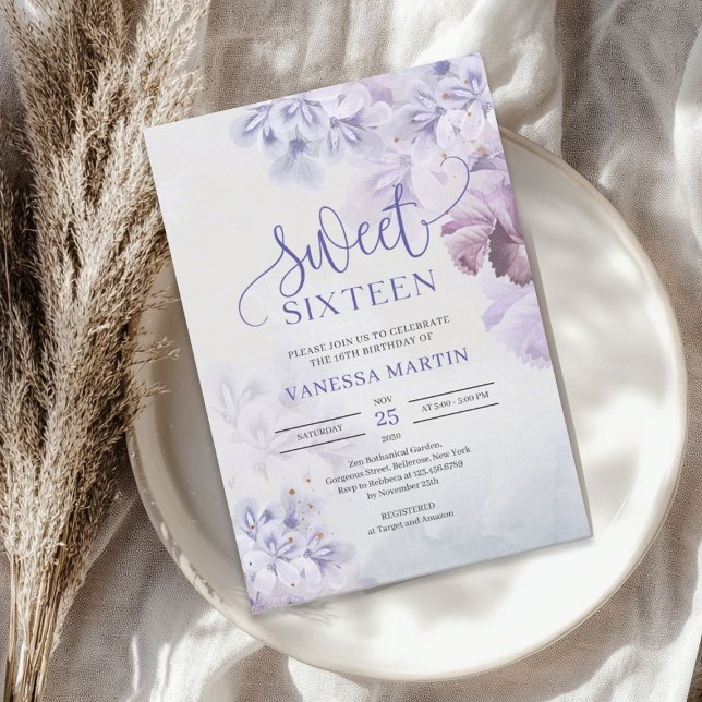 Invitation Sweet sixteen de bois mauve mauve pourpre (Spring purple dusty blue mauve boho Sweet sixteen Invitation)
