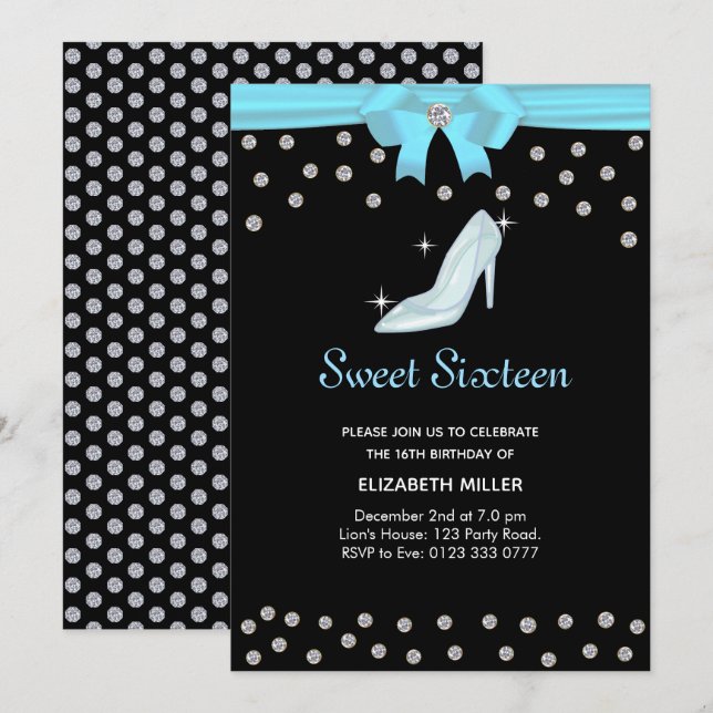 Invitation Sweet sixteen de diamants de Parties scintillant c (Devant / Derrière)