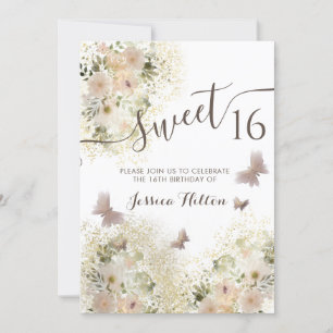 Invitation Sweet sixteen de jardin fleuri aux papillons