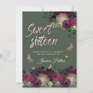 Invitation Sweet sixteen de jardin fleuri aux papillons