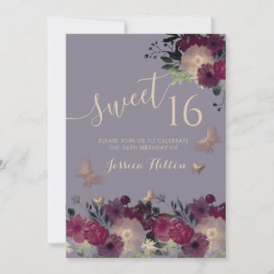Invitation Sweet sixteen de jardin fleuri aux papillons