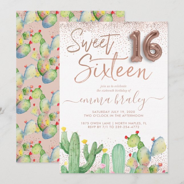 Invitation Sweet sixteen de la Fiesta de Glam de B (Devant / Derrière)