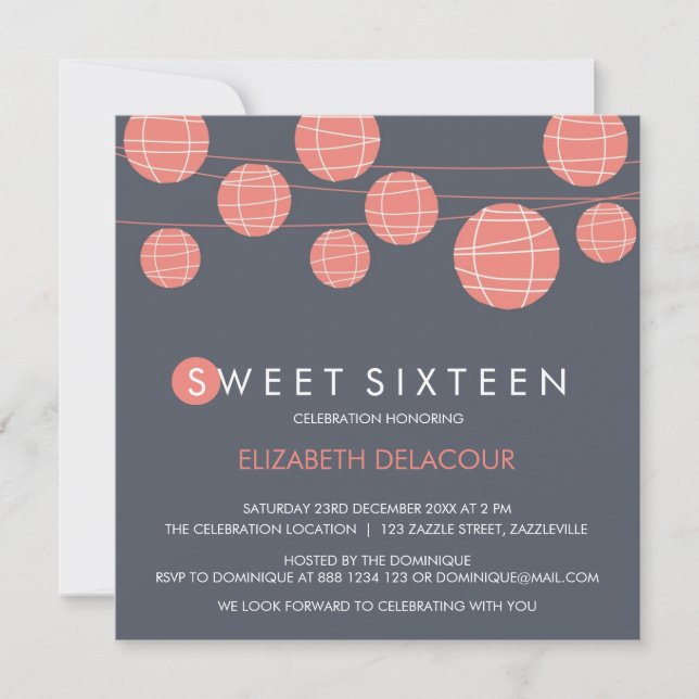 Invitation Sweet sixteen de lanternes en papier ch (Devant)