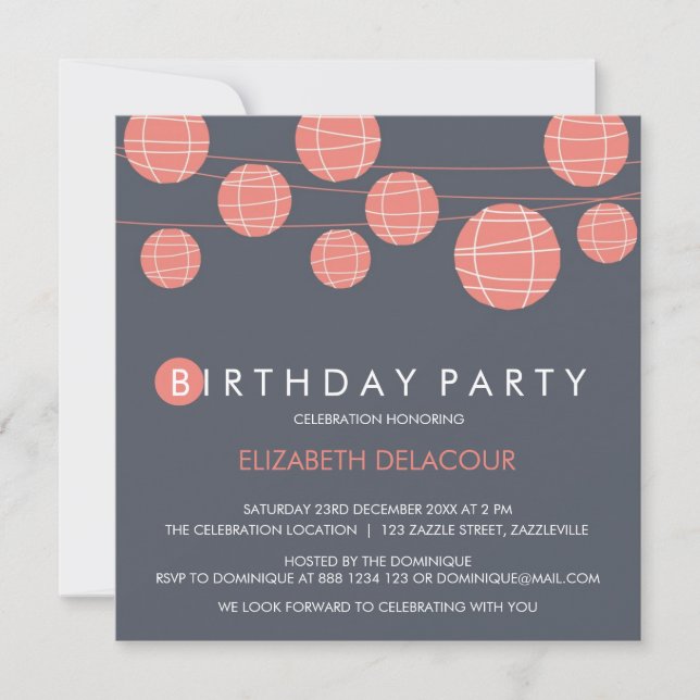 Invitation Sweet sixteen de lanternes en papier ch (Devant)