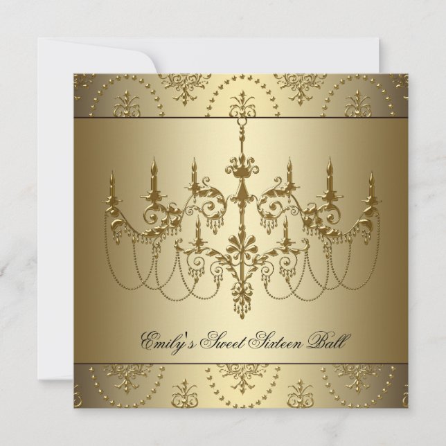 Invitation Sweet sixteen de lustre d'or (Devant)