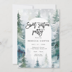 Invitation Sweet sixteen de neige d'hiver 16e anniversaire