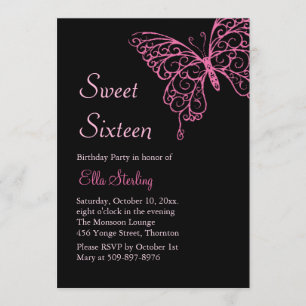 Invitation Sweet sixteen de papillons farceurs roses sur le n