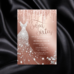 Invitation Sweet sixteen de Parties scintillant or Rose de po