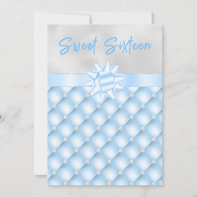 Invitation Sweet sixteen de perles touffetées bleu et argent (Devant)