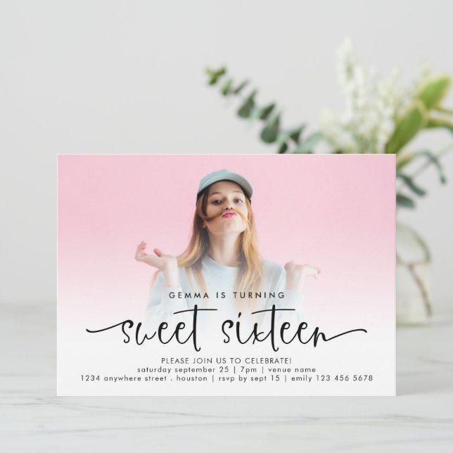 Invitation Sweet sixteen de script de superposition de photo  (Debout devant)