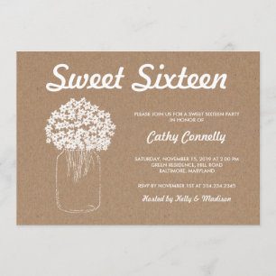 Invitation Sweet sixteen des fleurs de mason Jar en papier kr