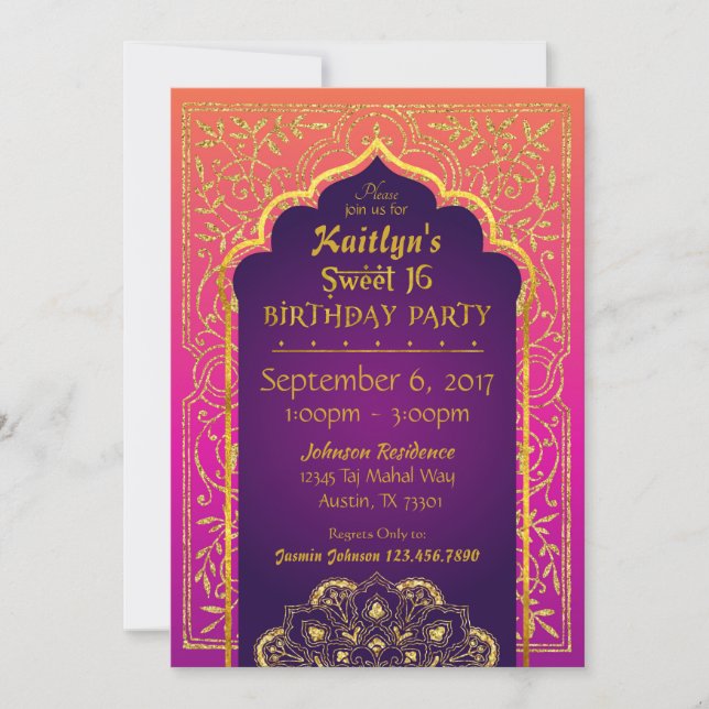 Invitation Sweet sixteen des nuits de Bollywood (Devant)