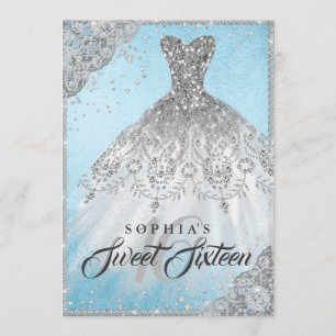 Invitation Sweet sixteen d'étincelle en diamants d'argent ble
