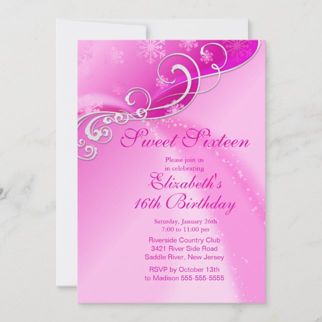 Invitation Sweet sixteen d'hiver rose et élégant (Devant)
