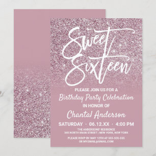 Invitation Sweet sixteen d'Ombre de Parties scintillant rose 