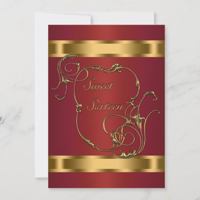 Invitation Sweet sixteen d'or rouge fête d'anniversaire (Devant)