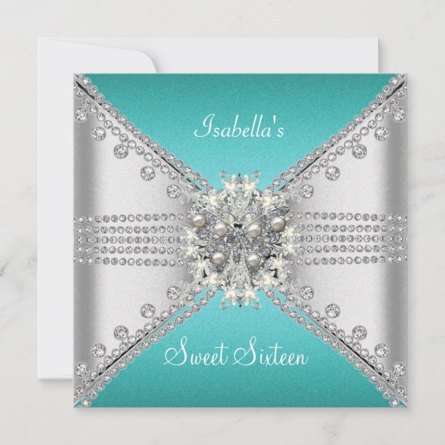 Invitation Sweet sixteen doux 16 papillon bleu Turquoise arge (Devant)