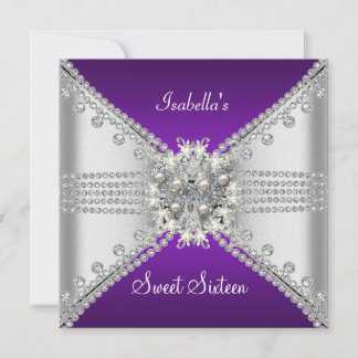 Invitation Sweet sixteen doux 16 papillon pourpre argent