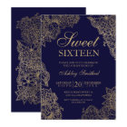 Sweet sixteen élégant floral or bleu marine