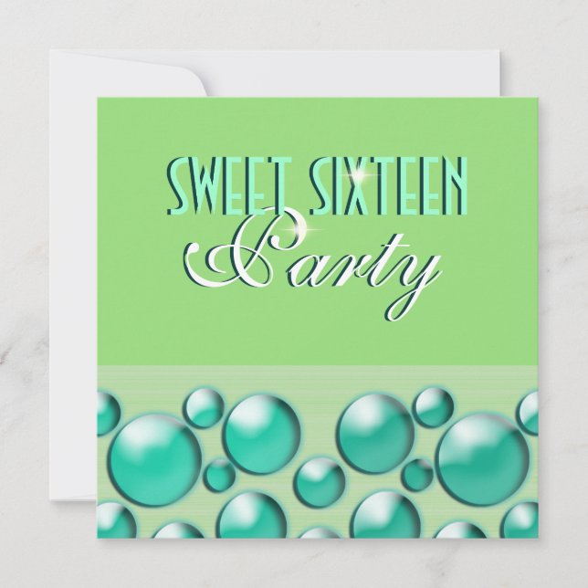 Invitation "sweet sixteen" élégant turquoise vert "pois" (Devant)
