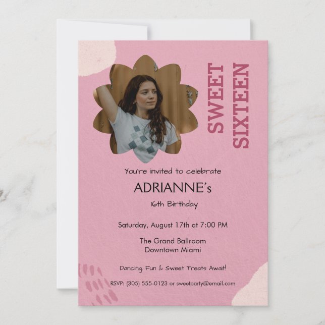 Invitation Sweet sixteen esthétique rose fête d'anniversaire (Devant)