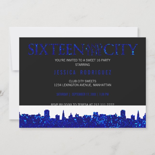 Invitation Sweet sixteen et le bonbon à ville BLEU de 16 (Devant)