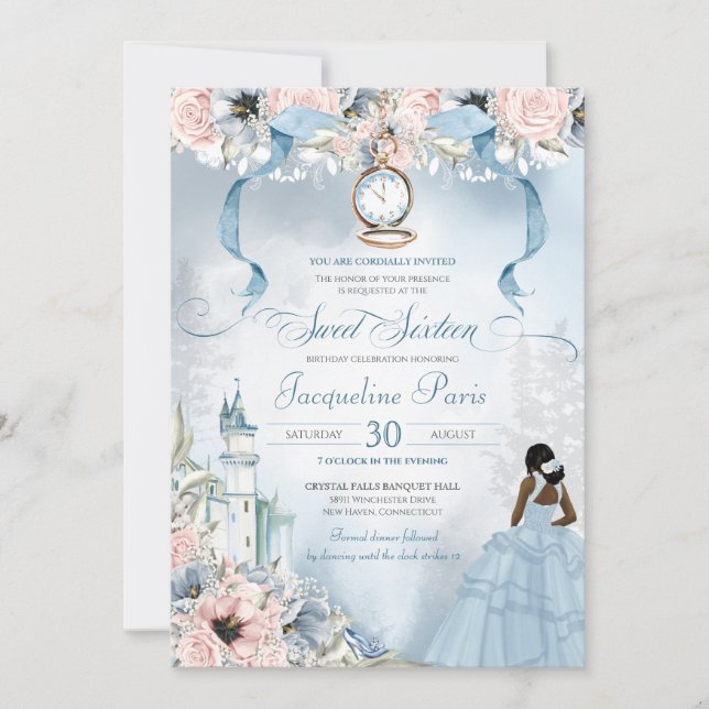 Invitation Sweet sixteen Fairy Tale Princess Cinderella Thème (Devant)