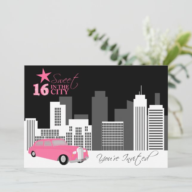Invitation Sweet sixteen fête d'anniversaire (Debout devant)
