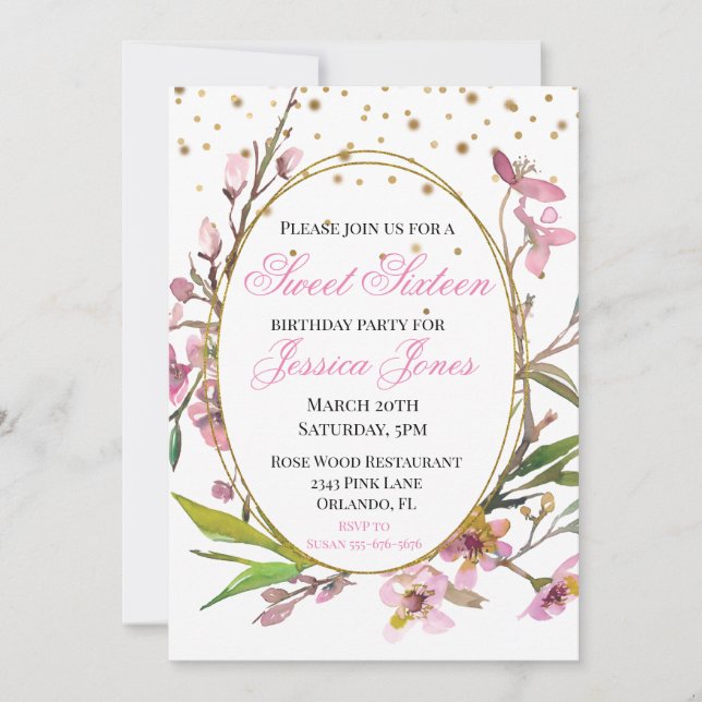 Invitation Sweet sixteen fête d'anniversaire Chic Cherry Blos (Devant)