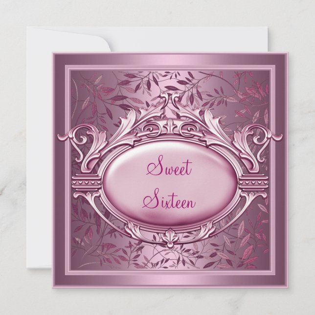 Invitation Sweet sixteen fête d'anniversaire Satin rose flora (Devant)