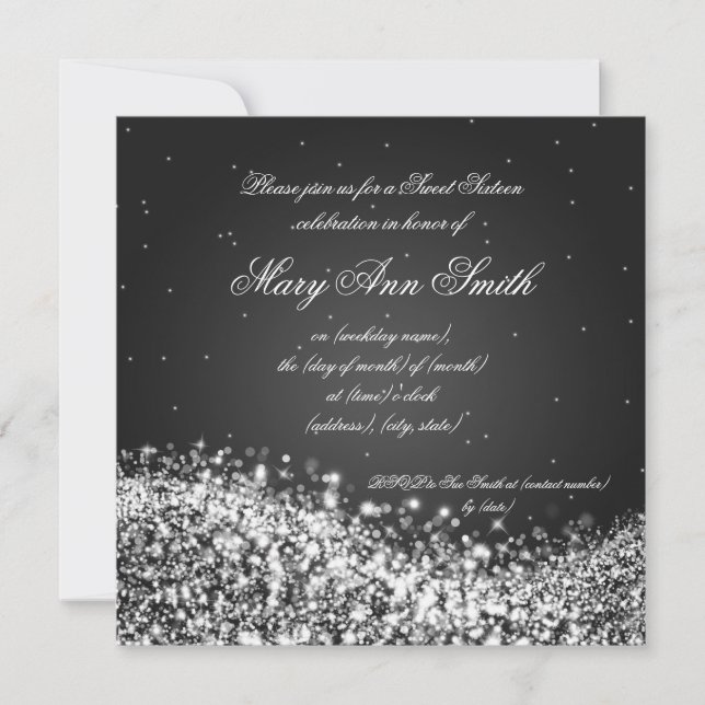 Invitation Sweet sixteen fête d'anniversaire Sparkling Wave B (Devant)