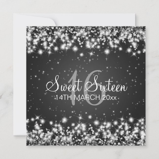 Invitation Sweet sixteen Fête de l'hiver Sparkel Black (Devant)