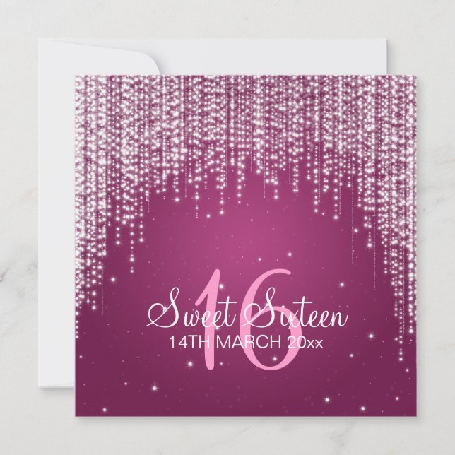Invitation Sweet sixteen Fête de nuit rose (Devant)