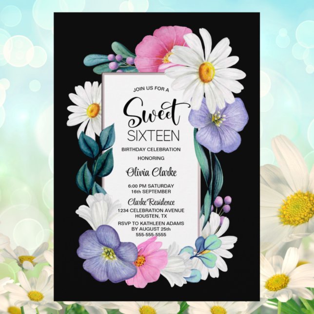 Invitation Sweet sixteen floral coloré Anniversaire (Créateur téléchargé)