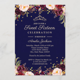 Invitation Sweet sixteen floral élégant de la marine bourguig