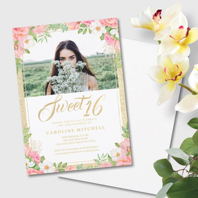 Invitation Sweet sixteen Floral Élégant Rose Tulip Pink Photo (Créateur téléchargé)