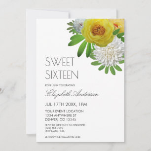 Invitation Sweet sixteen floral jaune et blanc