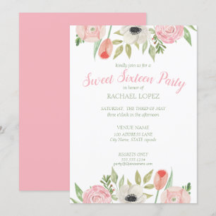 Invitation Sweet sixteen floral rose et blanc