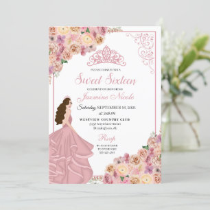 Invitation Sweet sixteen floral rose pâle Anniversaire Inv
