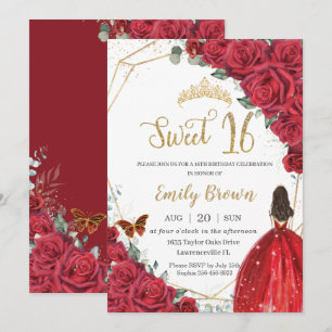 Invitation Sweet sixteen floral rouge Anniversaire Princesse 