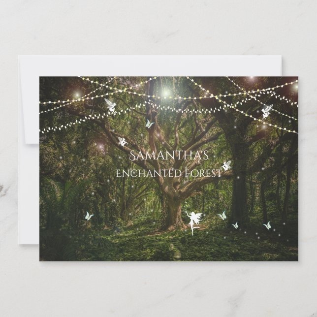 Invitation Sweet sixteen, Forêt Enchantée, Fées, Personnalisé (Devant)