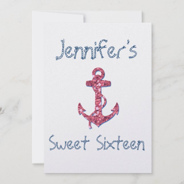 Invitation Sweet sixteen Girly, amusement, Ancre rose de (Devant)