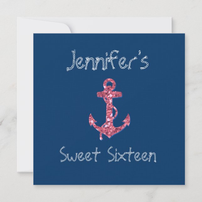 Invitation Sweet sixteen Girly, Ancre de Parties scintillant  (Devant)