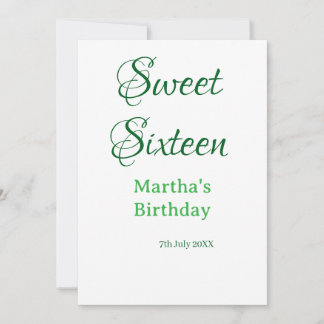 Invitation Sweet Sixteen green name date calligraphy boho ret