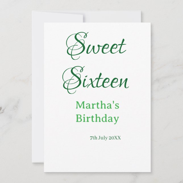 Invitation Sweet Sixteen green name date calligraphy boho ret (Devant)