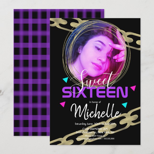 Invitation Sweet sixteen Hip hop Gold Ring Confetti Photo (Devant / Derrière)