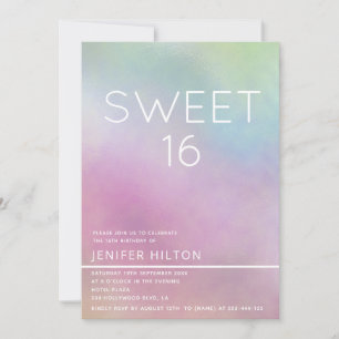 Invitation Sweet sixteen holographique simple