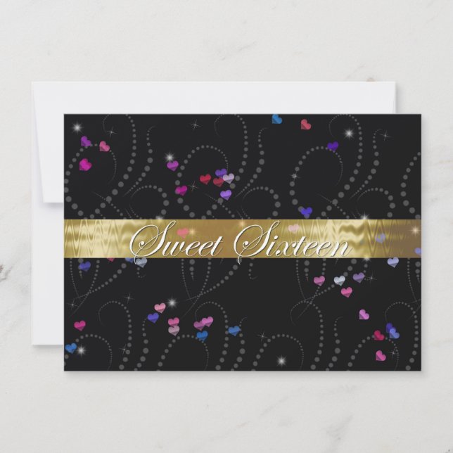 Invitation Sweet sixteen Invitation, Elegant Noir & Or (Devant)