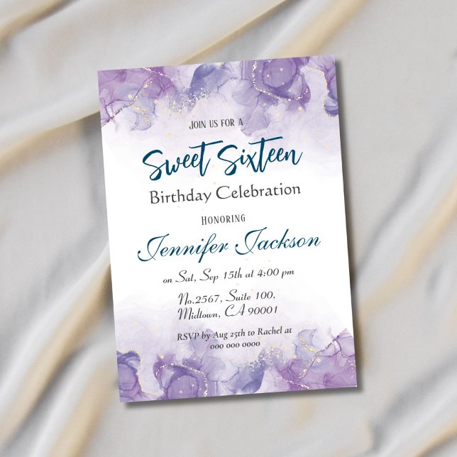 Invitation Sweet sixteen lavande bleu violet (Créateur téléchargé)